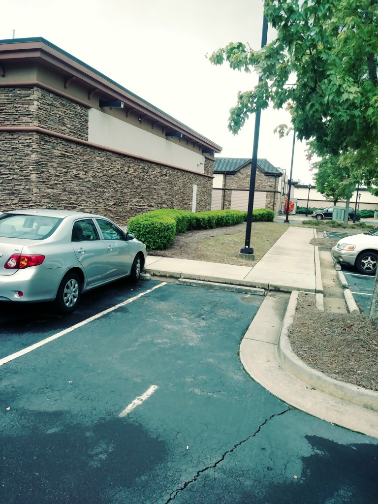 Neatly trimmed shrubs along a commercial building sidewalk in Covington, GA maintained by Edwards Landscaping commercial grounds service